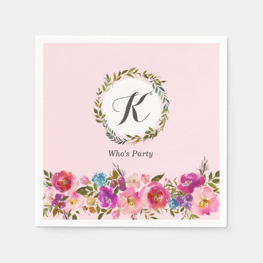 Romantik , Aquarellfarbene Blume, bohemischer Blum Serviette (Vorderseite)