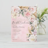 Romantik Boho Pink Roses & Pampas Bridal Luncheon Einladung (Stehend Vorderseite)