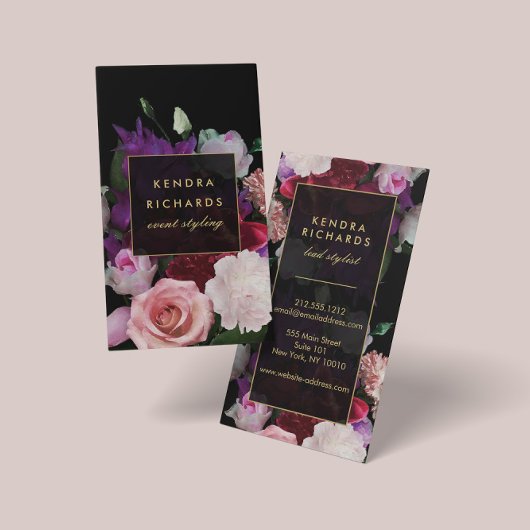 Romantik Dark Florals Visitenkarte