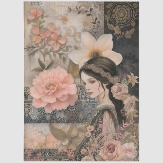 Romantik Girl Flora Abstrakte Kunstgalerie Al Port Seidenpapier (Vorderseite)