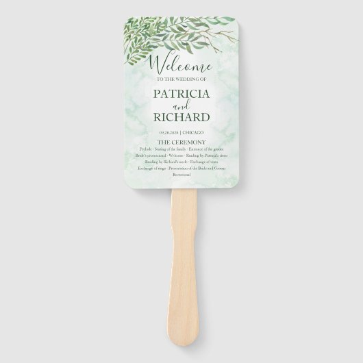 Romantik-Grün-Hochzeit Hochzeitsprogramm Fächer (Vorderseite)