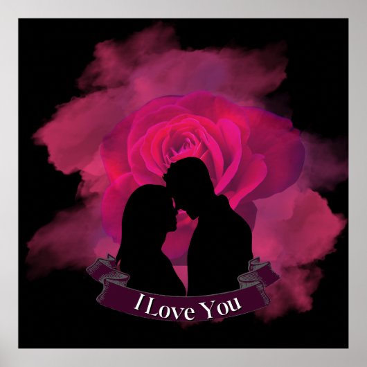 Romantik I Liebe You Couple Silhouette Rosa Rose Poster (Vorne)