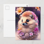 Romantik Igel mit Blumen Postkarte (Vorne/Hinten)
