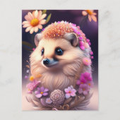 Romantik Igel mit Blumen Postkarte (Vorderseite)