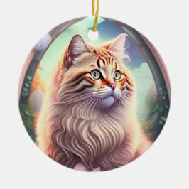 Romantik Katze mit Blumen Keramik Ornament