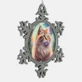 Romantik Katze mit Blumen Schneeflocken Zinn-Ornament (Links)