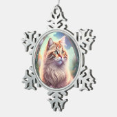 Romantik Katze mit Blumen Schneeflocken Zinn-Ornament (Rechts)