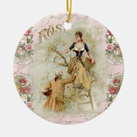 Romantik Paris Lovers rosa Shabbychic Keramikornament (Vorne)