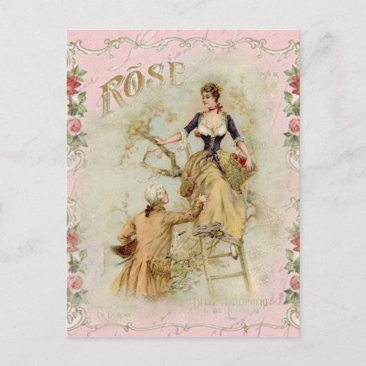 Romantik Paris Lovers rosa Shabbychic Postkarte (Vorderseite)