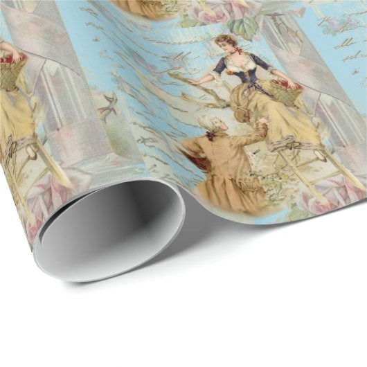 Romantik Paris Lovers Shabbychic Blue Geschenkpapier (Rolleneckpunkt)