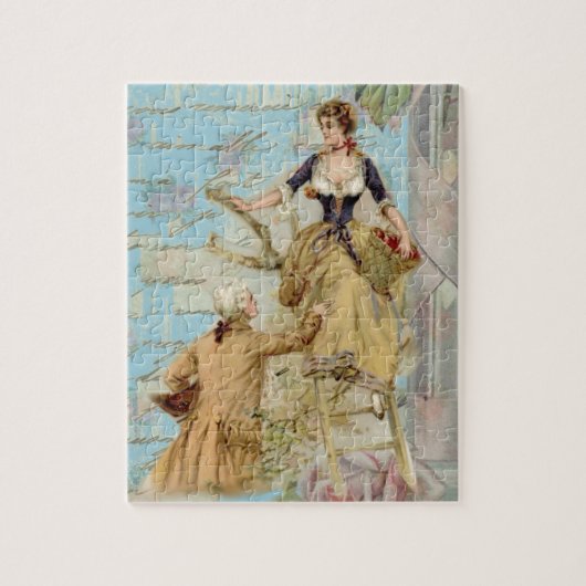Romantik Paris Lovers Shabbychic Blue Puzzle (Vertikal)