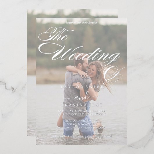 Romantik | Silber Foil Faded Foto Wedding Folieneinladung (Vorderseite/Rückseite)