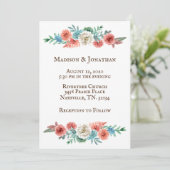 Romantik Türkis | Peach Hübsch Wedding Einladung (Stehend Vorderseite)