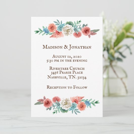 Romantik Türkis | Peach Hübsch Wedding Einladung (Stehend Vorderseite)