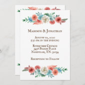 Romantik Türkis | Peach Hübsch Wedding Einladung (Vorne/Hinten)