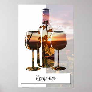 Romantik - Wein für Zwei bei Sonnenuntergang Poster