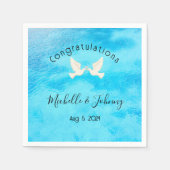 Romantik - zwei Tauben mit rosa Herz auf blau Serviette (Vorderseite)