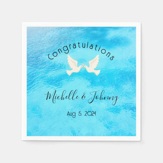 Romantik - zwei Tauben mit rosa Herz auf blau Serviette (Vorderseite)