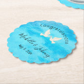 Romantik - zwei Tauben mit rosa Herz auf blau Untersetzer (angewinkelt)