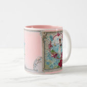 ROMANTIKA, BLAUE GREEN PINK BLUMENFLORALE ROSE MIT ZWEIFARBIGE TASSE (VorderseiteRechts)