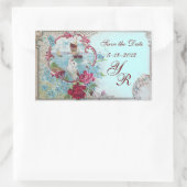 ROMANTIKA MONOGRAM, Save the Date, blau Rechteckiger Aufkleber (Tasche)