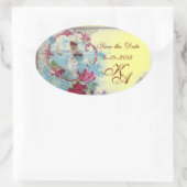 ROMANTIKA-MONOGRAMM, Save the Date, gelb Ovaler Aufkleber (Tasche)