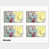 ROMANTIKA-MONOGRAMM, Save the Date, gelb Rechteckiger Aufkleber (Blatt)
