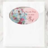 ROMANTIKA MONOGRAMM, Save the Date, rosa Ovaler Aufkleber (Tasche)