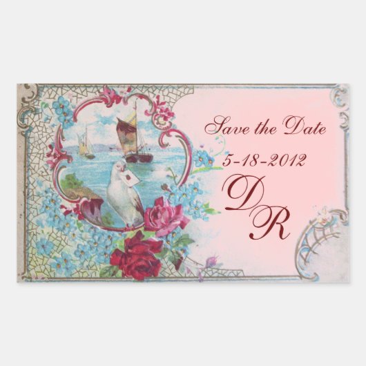 ROMANTIKA MONOGRAMM, Save the Date, rosa Rechteckiger Aufkleber (Vorderseite)