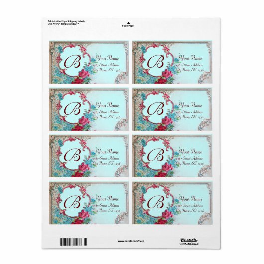 ROMANTIKA ROTE ROSEN, BLUE FLOWEREN MONOGRAMM Aqua (Vorne)