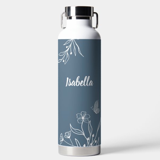 Romantisch elegant dusty blau trinkflasche (Vorderseite)