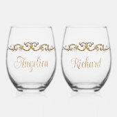 Romantisch, elegant, Whimsical Gold Personalisiert Weinglas Ohne Stiel (Vorderseite)