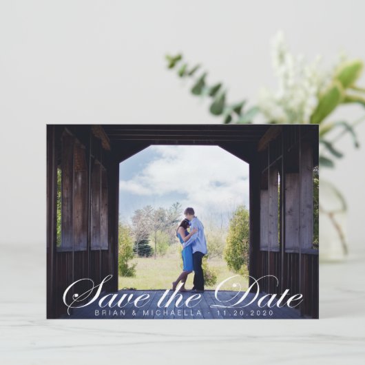 Romantisch Elegantes Script ⎥ Foto Save the Date (Stehend Vorderseite)
