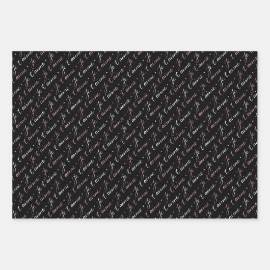 romantisch Fleuri Elegant Schwarz und Rosa Pastel, Geschenkpapier Set (Vorderseite 3)