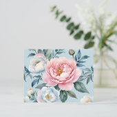 Romantisch Light Blue Pink Peony Floral Postkarte (Stehend Vorderseite)