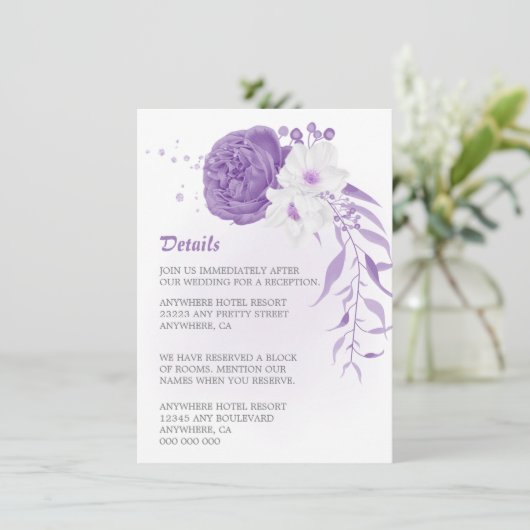 romantisch lila & weiß blühend begleitkarte (Stehend Vorderseite)