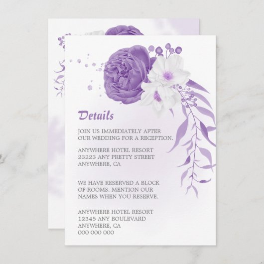 romantisch lila & weiß blühend begleitkarte (Vorne/Hinten)