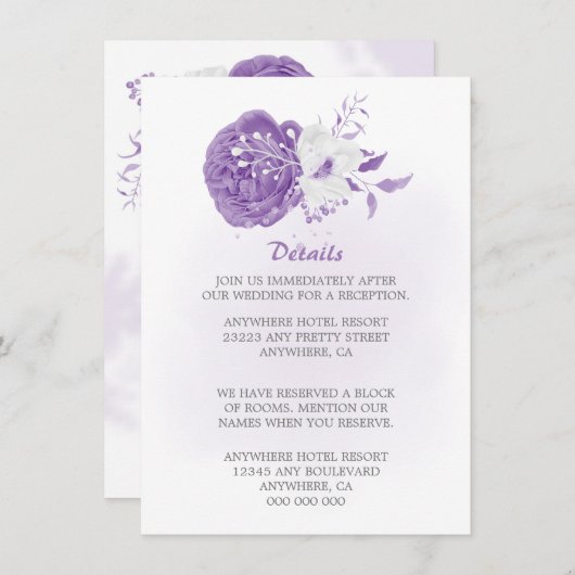 romantisch lila & weiß blühend begleitkarte (Vorne/Hinten)