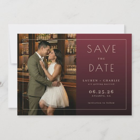 Romantisch Marone Elegant Foto Save The Date (Vorderseite)