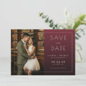 Romantisch Marone Elegant Foto Save The Date (Stehend Vorderseite)