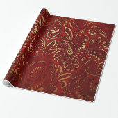 Romantisch Red Bold Damask Paisley Bold Floral Geschenkpapier (Ungerollt)