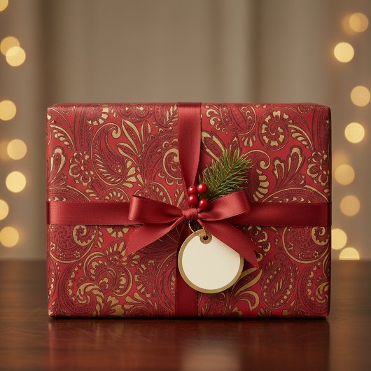 Romantisch Red Bold Damask Paisley Bold Floral Geschenkpapier