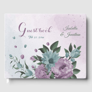 romantisch staubige lila und blaue Blumen Gästebuch