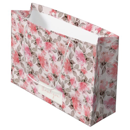 Romantisch - Vintages Aquarellpapier der Rose Große Geschenktüte (Vorderseite Schrägansicht)