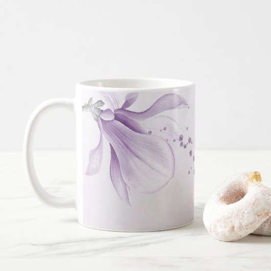 romantisch violette Blumen botanisch Kaffeetasse (Mit Donut)
