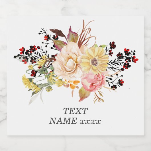 Romantisch , Wasserfarbe , Blume, rustikal, blumen Schaumweinetikett (Einzelnes Label)