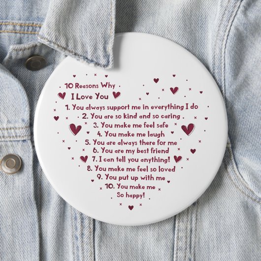 Romantische 10 Gründe, warum Valentine Urlaub Button (Beispiel)