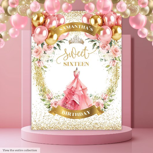 Romantische 16 . Geburtstag Banner Blush Balloons Wandteppich