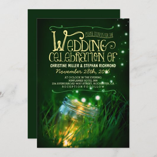 Romantische Abendlichter Masson Jar Hochzeit einla Einladung (Vorne/Hinten)