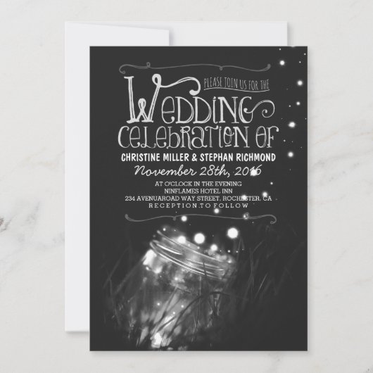 Romantische Abendlichter Masson Jar Hochzeit einla Einladung (Vorderseite)